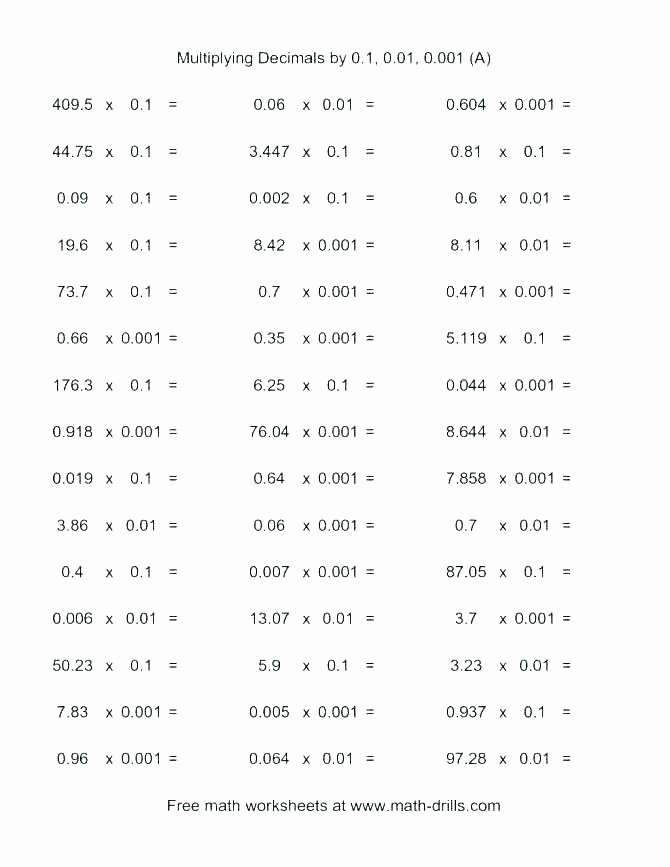 Subtracting Decimals Horizontal Worksheet Basic Decimals Worksheets