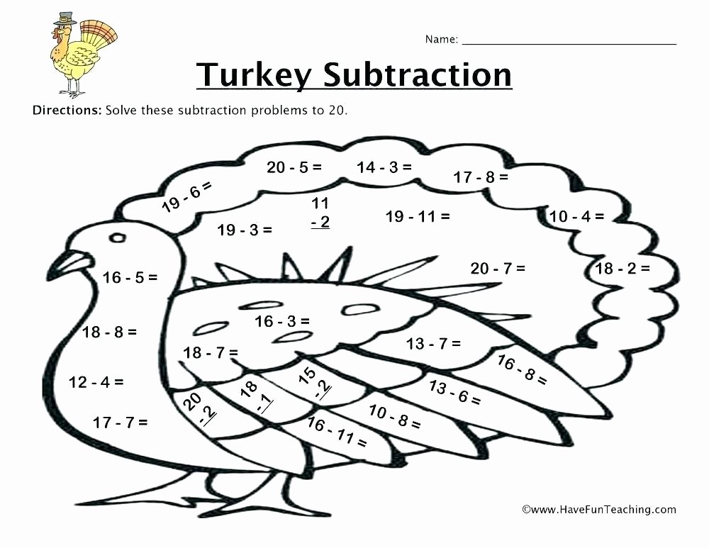 Subtraction Coloring Worksheets 2nd Grade Thanksgiving Math Coloring Worksheets Grade Free Sheets for
