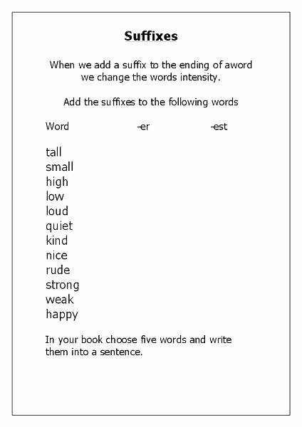 Suffix Ing Worksheets Base Words Worksheets 4th Grade Suffixes Er and Est Affixes