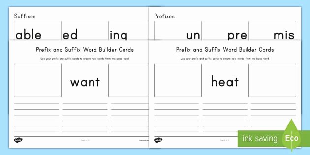 Suffix Ing Worksheets Prefix and Suffix Word Builder Cards Base Word Centers