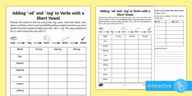Suffix Ing Worksheets Year 2 Spelling Practice Adding Ing and Ed to Verbs with