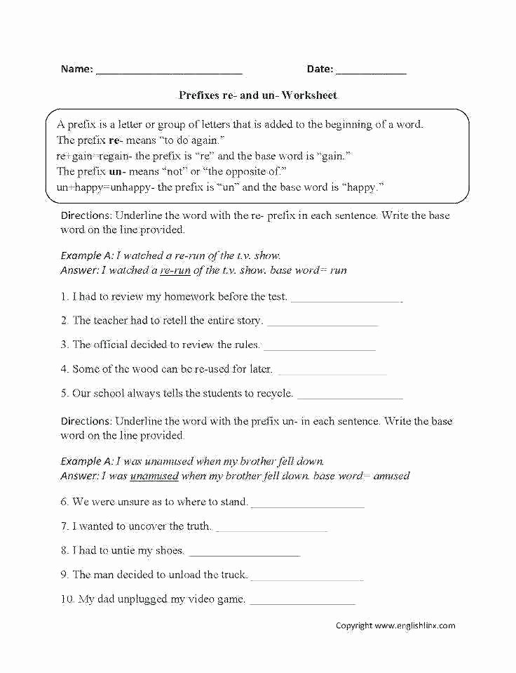 Suffix Worksheets 3rd Grade Prefix Worksheets Grade for Prefixes Freebie Worksheet Re