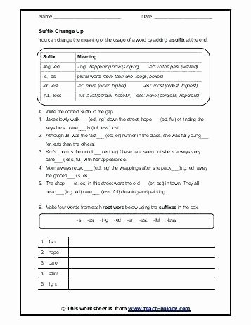 Suffix Worksheets 4th Grade Suffixes and Less Worksheets Ful Ly Y