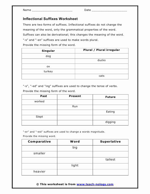 Suffix Worksheets for 4th Grade Inflectional Suffixes Worksheet 2nd Grade