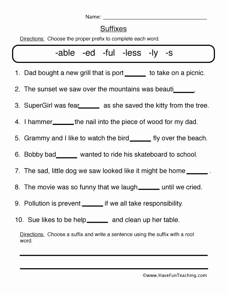 Suffix Worksheets for 4th Grade Suffix S Worksheets