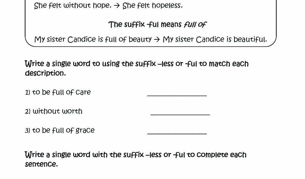 Suffixes Ly and Ful Worksheets Luxury Suffix Ful Worksheets for 2nd Grade