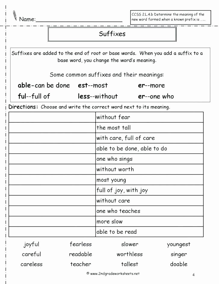 Suffixes Worksheets for 3rd Grade Prefix and Suffix Worksheets Grade Suffixes 5th with Answers
