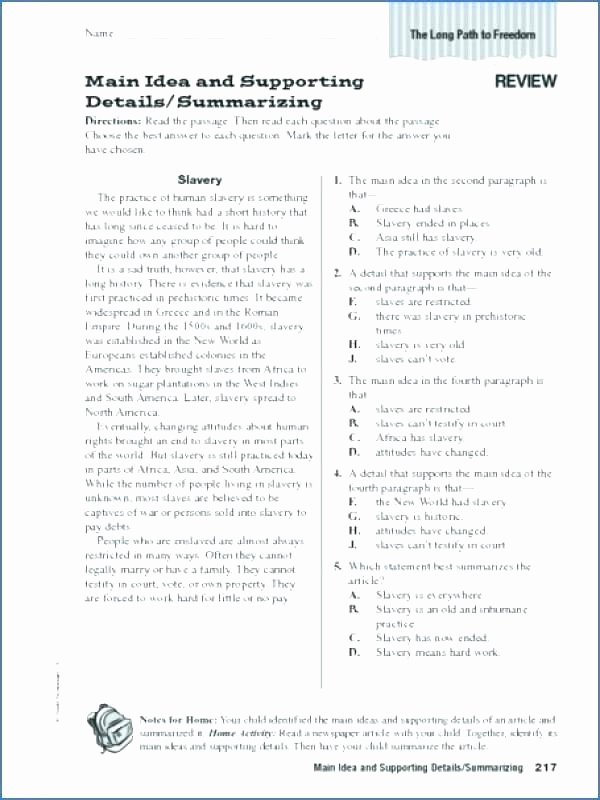 Summary Worksheets 2nd Grade Main Idea Worksheets