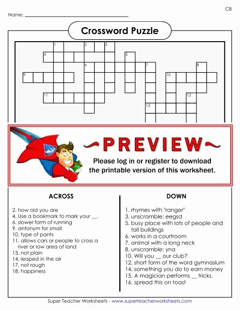 Super Teacher Login Crossword Puzzle Super Teacher Worksheets