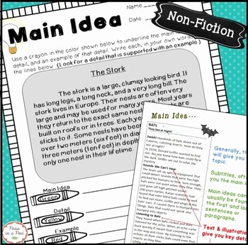 Supporting Details Worksheet Main Idea Activities Color Coding Non Fiction Reading
