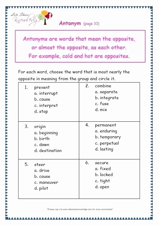 Synonyms Worksheet First Grade Antonyms Worksheets for Grade 3 Page Page Antonyms Worksheet