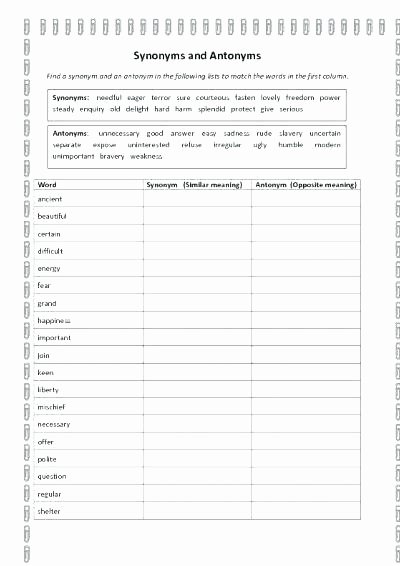 Synonyms Worksheet First Grade Free Opposites Worksheets Medium Antonyms Synonyms and Grade