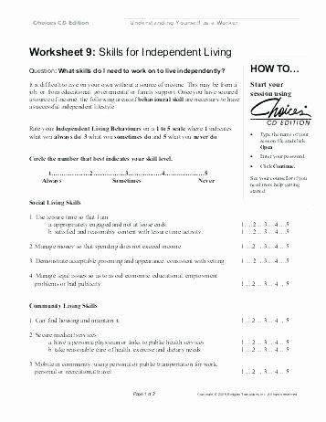 Teaching Independent Living Skills Worksheets Basic Living Skills Worksheets