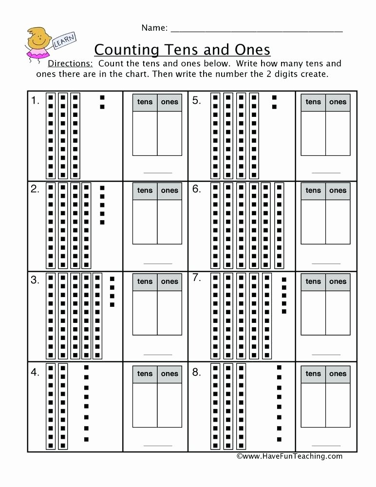 Ten Frames Worksheets Base Ten Math Worksheets Tens and Units for Grade 1 Place