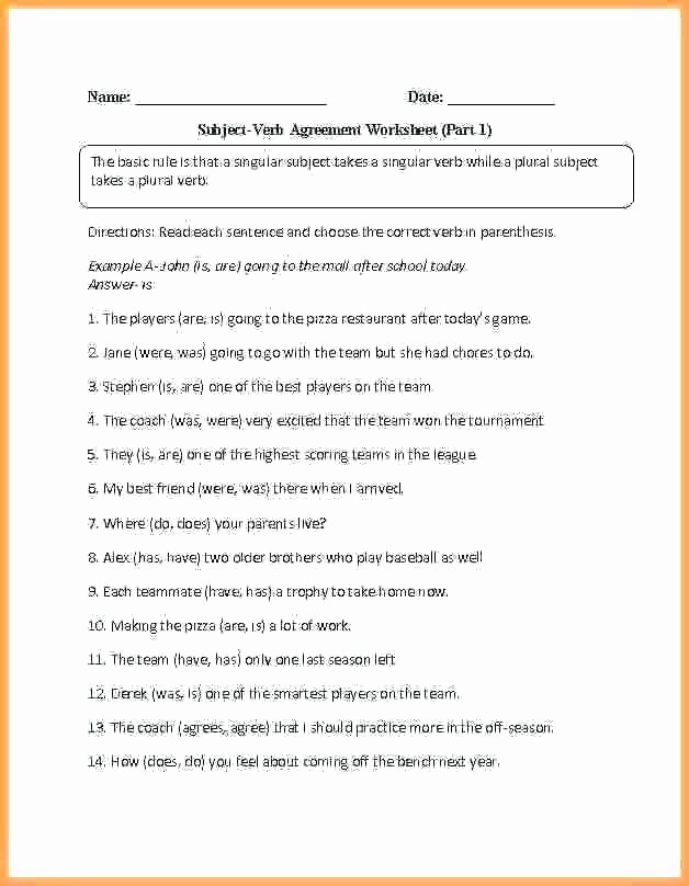 Tense Agreement Worksheet Unique Subject Verb Agreement Worksheets with Answers