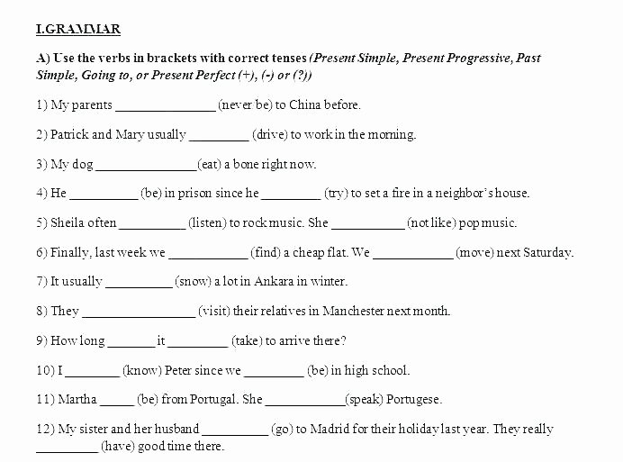 Tenses Worksheets for Grade 5 Grammar Worksheets for Grade 6 Tenses Class Past Tense 4