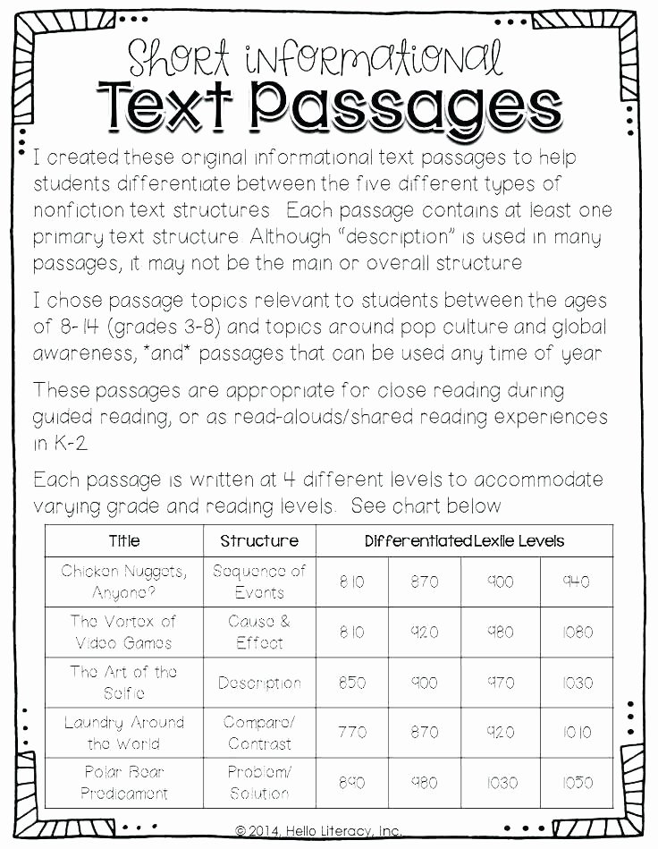 Text Structure 5th Grade Worksheets Informational Text Worksheets