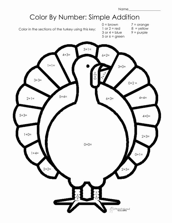 Thanksgiving Math Sheets Thanksgiving Color by Number Simple Addition Free