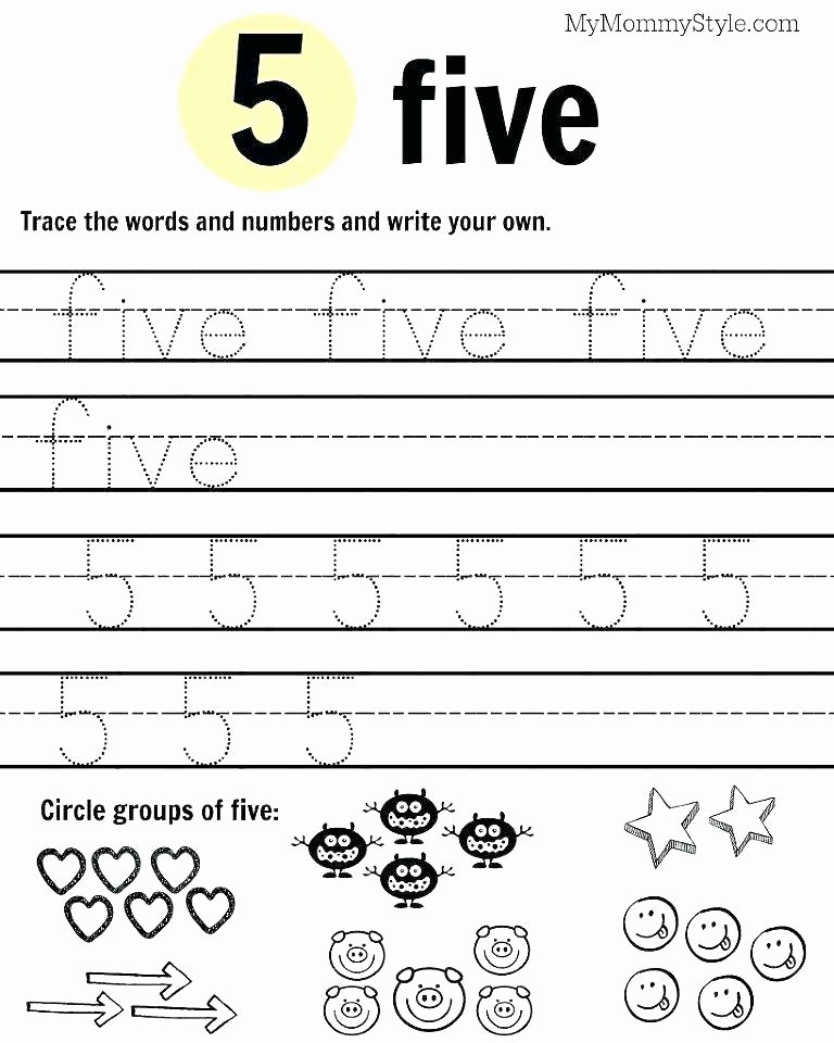 Theme Worksheet 5 Number 5 Worksheets for Preschool Worksheet Numbers 1 and