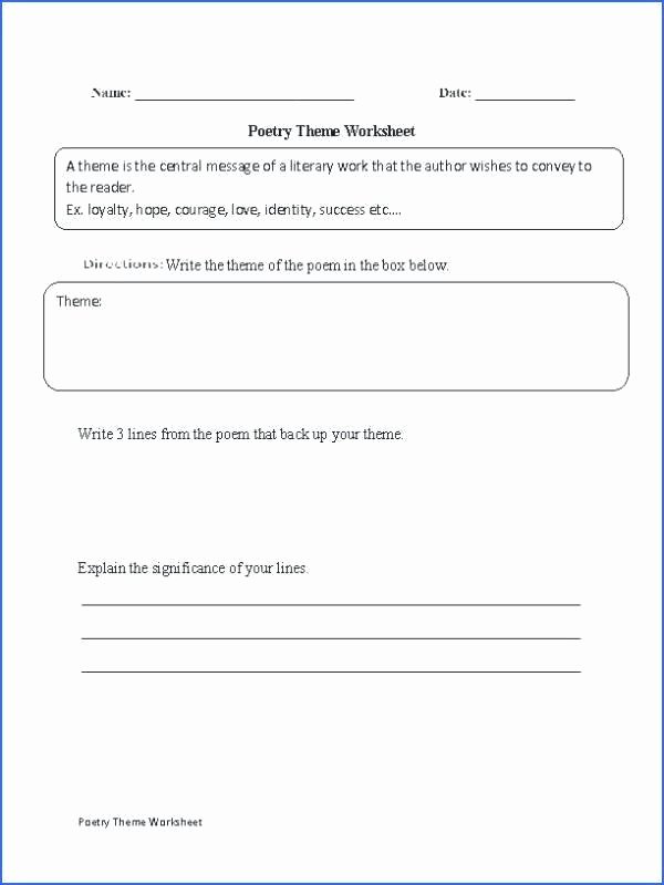 Theme Worksheets for Middle School Identifying theme Worksheets