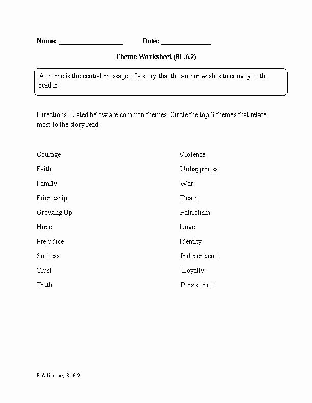 Theme Worksheets for Middle School theme Worksheets High School