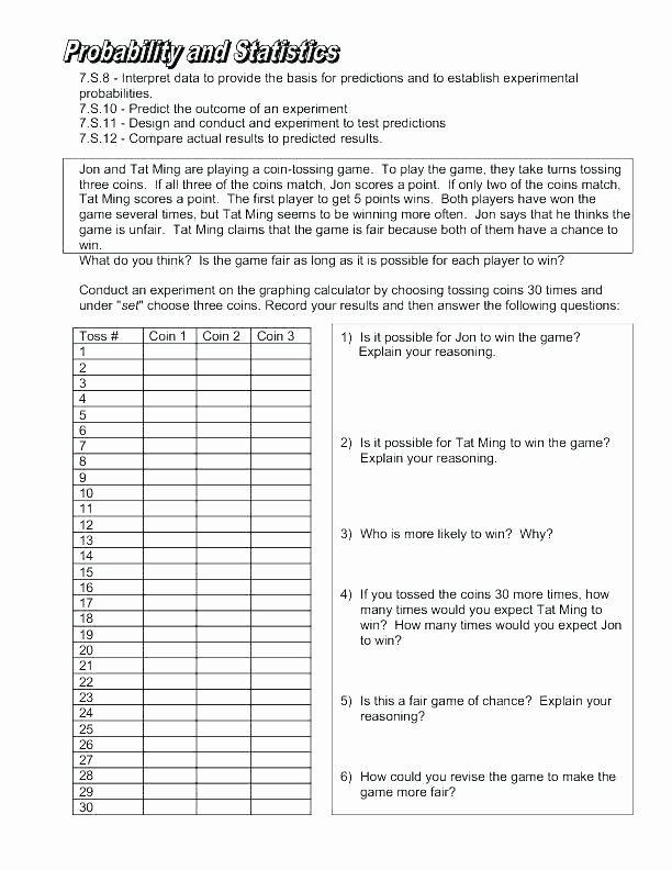 Theoretical Probability Worksheet with Answers Grade 6 Probability Worksheets Free and Statistics Full Size