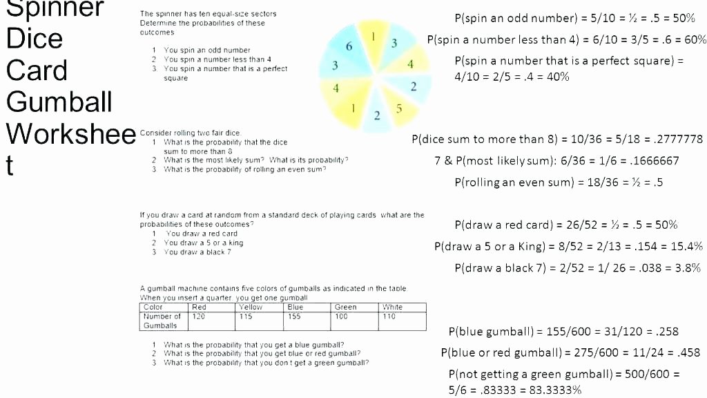 Theoretical Probability Worksheets with Answers Grade 9 Math Worksheets and Problems Data Handling