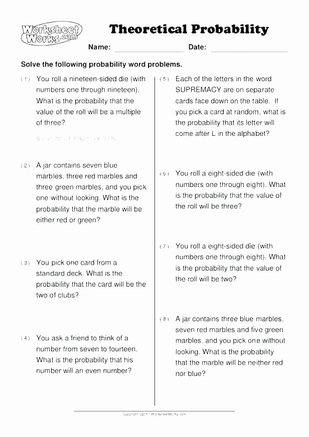 Theoretical Probability Worksheets with Answers Probability Worksheets Grade 8