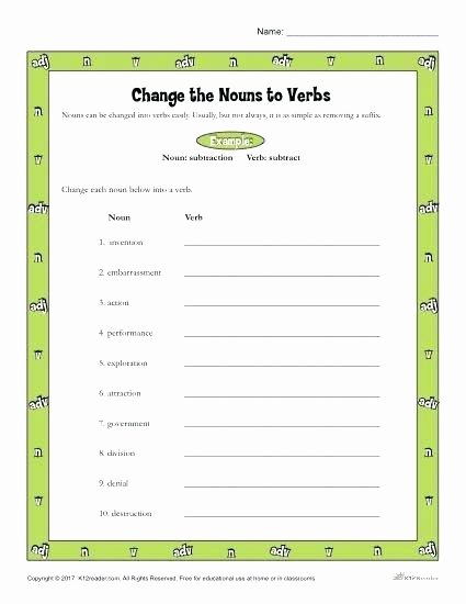 Third Grade Grammar Worksheet Nouns and Verbs Worksheets Extraordinary Converting Nouns