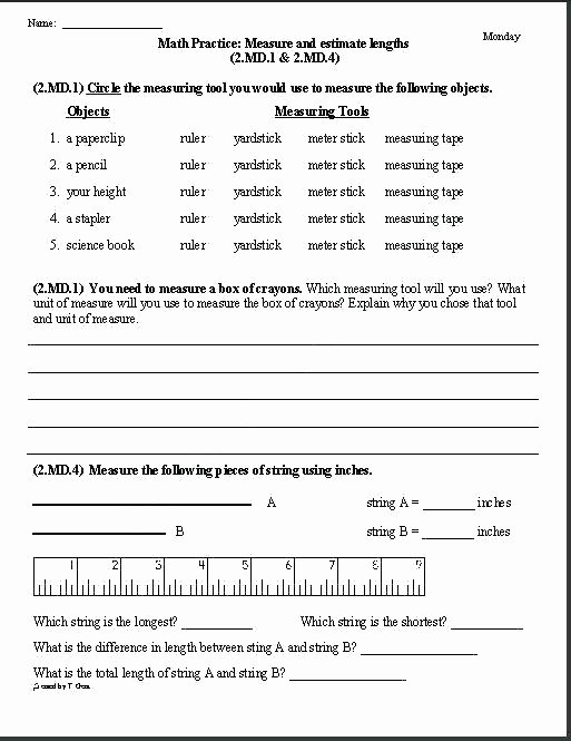 Third Grade Measurement Worksheets Teaching Measurement Worksheets