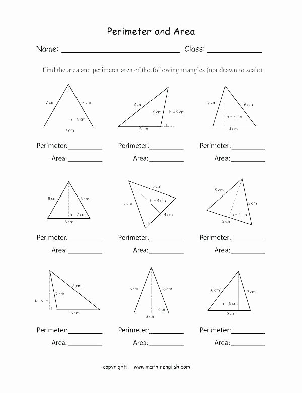 Third Grade Perimeter Worksheets Triangular Prism area Worksheets for Finding Grade 2 7 Math