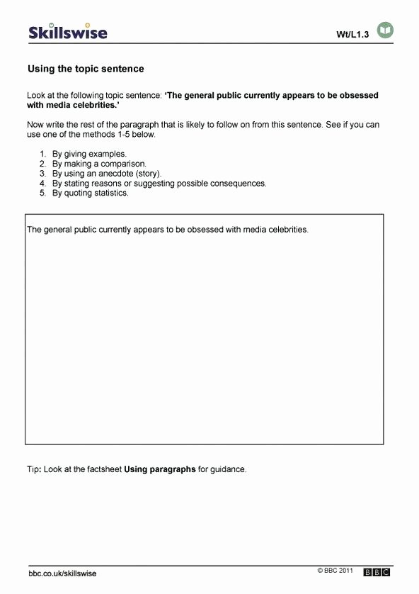 Topic Sentence Worksheet 2nd Grade Search by topic for Math Worksheets Exercises Food