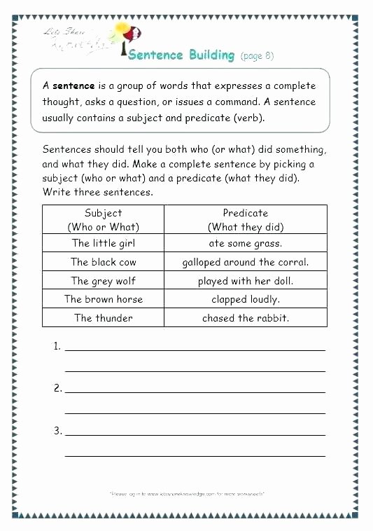 Topic Sentence Worksheets 2nd Grade Awesome Sentence Worksheets for Kindergarten Writing Sentences Free