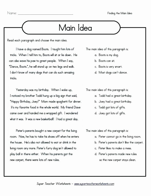 Topic Sentence Worksheets 5th Grade Main Idea Worksheets Grade 5