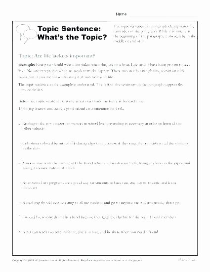 Topic Sentences Worksheets 3rd Grade Number Sentence Worksheets 4th Grade