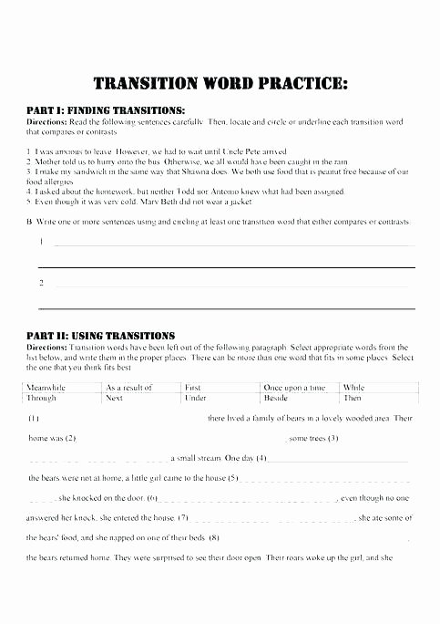 Transition Words and Phrases Worksheets Free Life Skills Worksheets