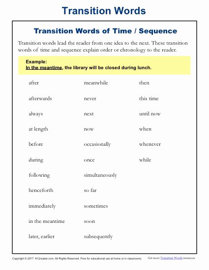 Transition Words and Phrases Worksheets Good Transition Phrases Parfu Kaptanband