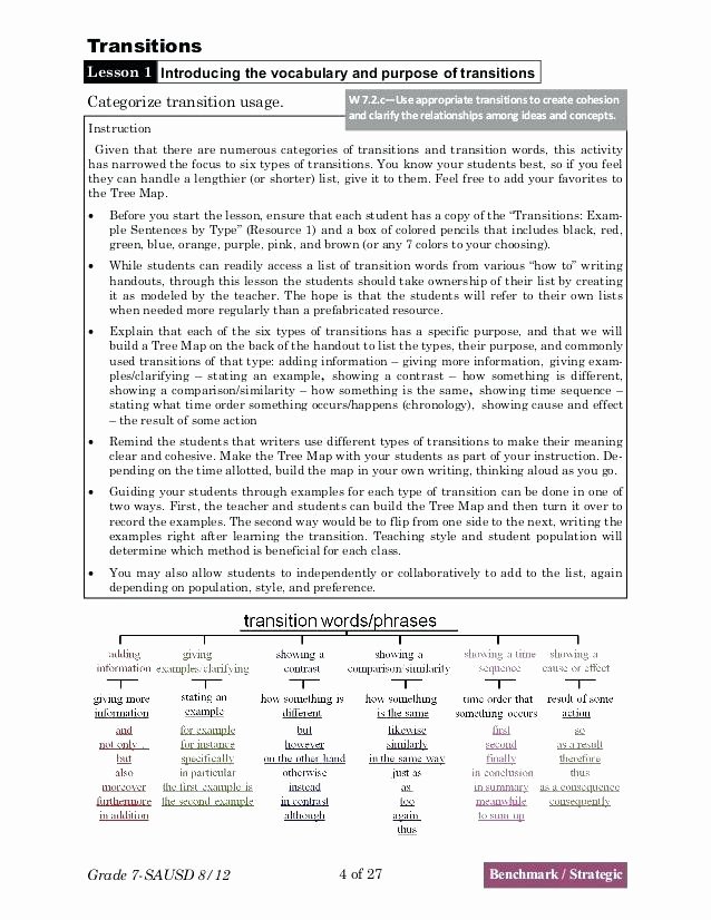 Transition Words and Phrases Worksheets Transitions 4 Transition Words Exercises Worksheets Pdf
