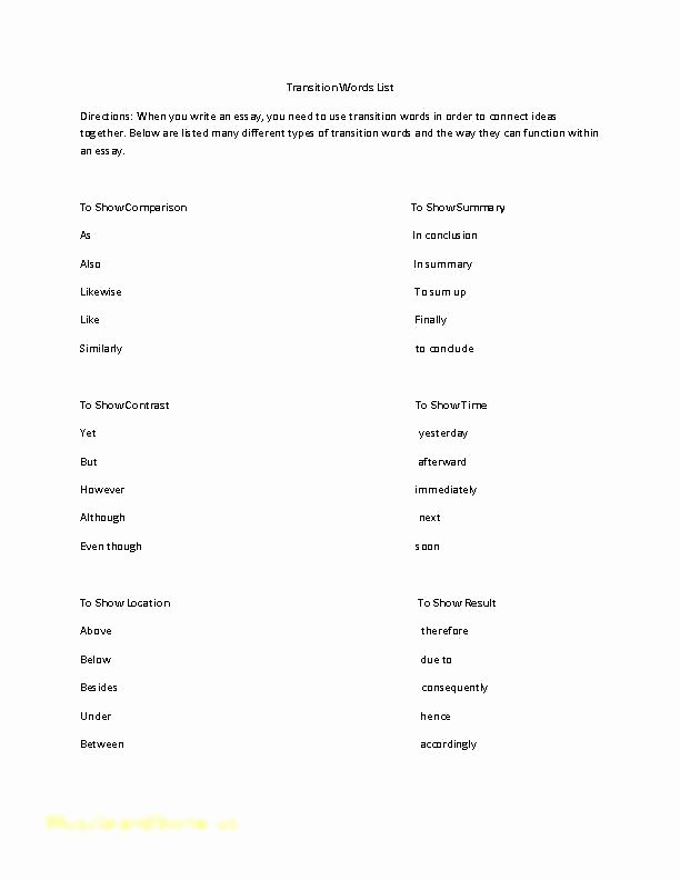 Transition Words Practice Worksheet Writing Worksheets for High School – Primalvape