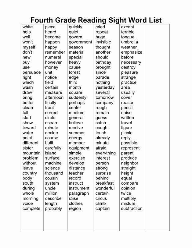 Transition Words Worksheets 4th Grade Image Result for 4th Grade Sight Words Worksheets