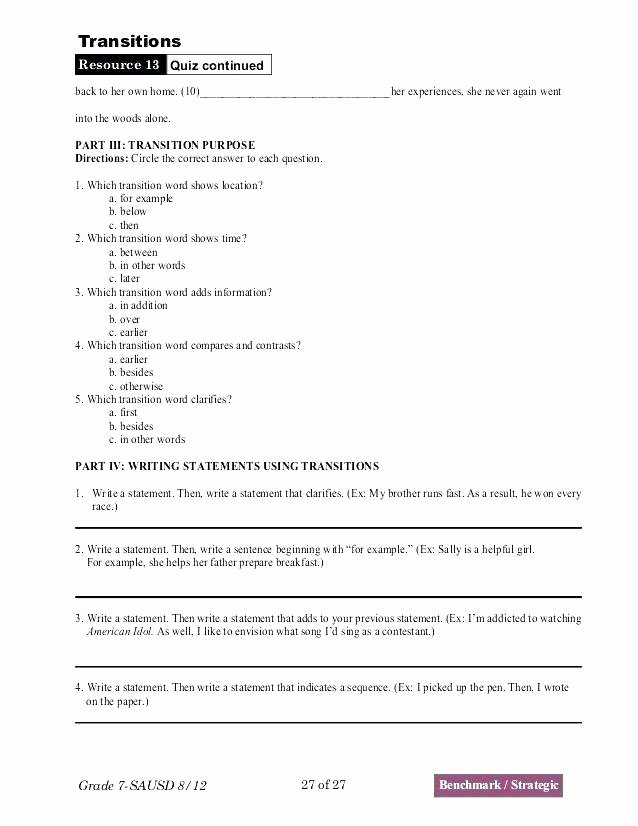 Transition Words Worksheets 4th Grade Transition Words Exercises Worksheets Five Paragraph Essay