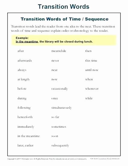 Transition Words Worksheets 4th Grade Transitional Words and Phrases Worksheet High School New