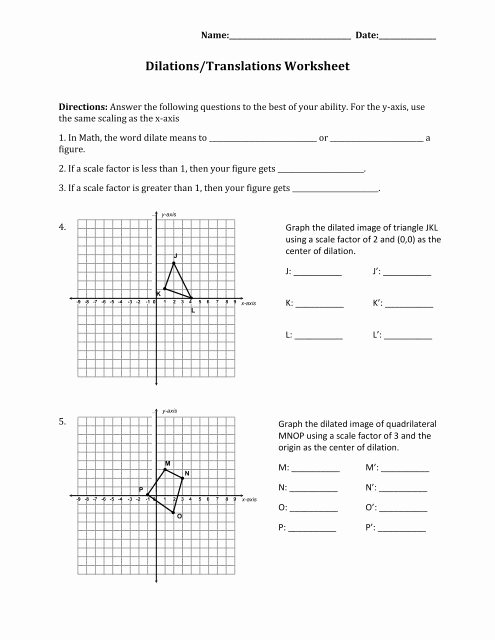 Translation Worksheets Math Dilations Worksheet with Answers