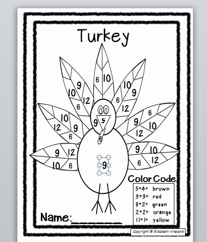 Turkey Math Worksheet Thanksgiving Poems Writing Phonics and Coloring Math
