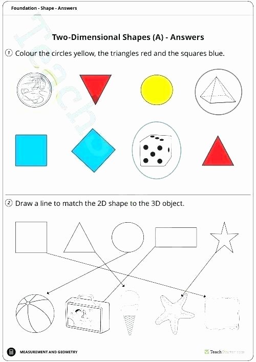 Two Dimensional Shapes Worksheets Two and Three Dimensional Shapes Worksheets