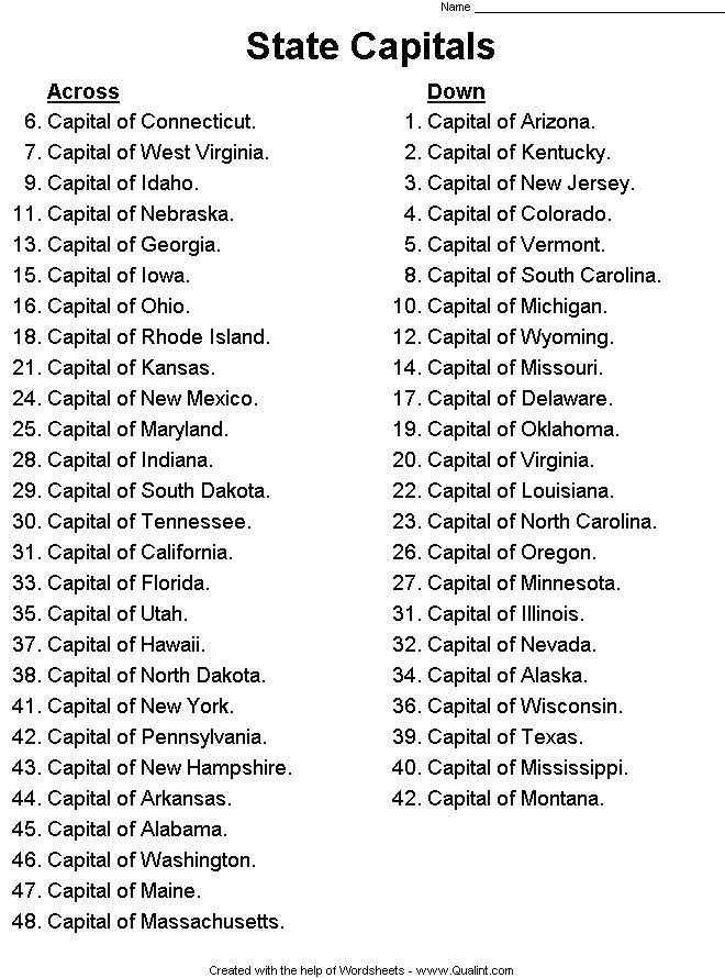 United States Capitals Quiz Printable State Capitals Worksheets – Primalvape