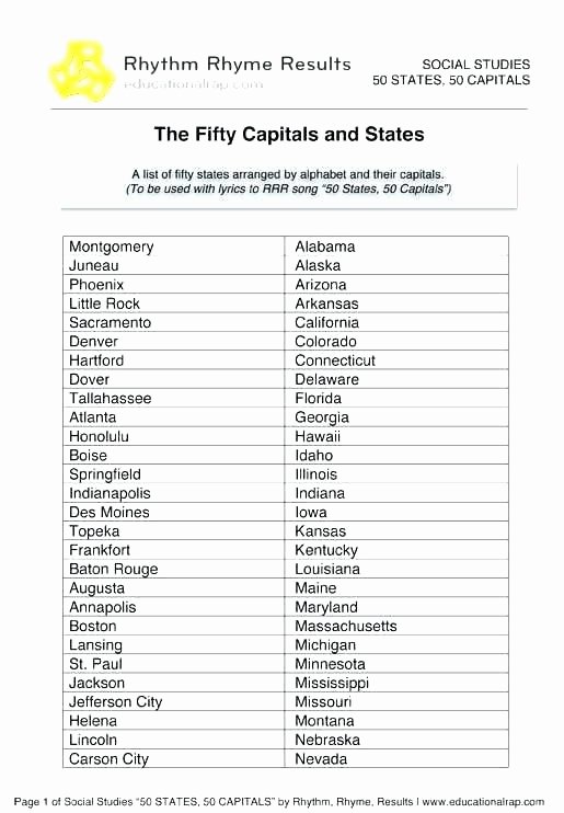 United States Capitals Quiz Printable States Kids and Capitals Worksheets Us Geography Worksheet