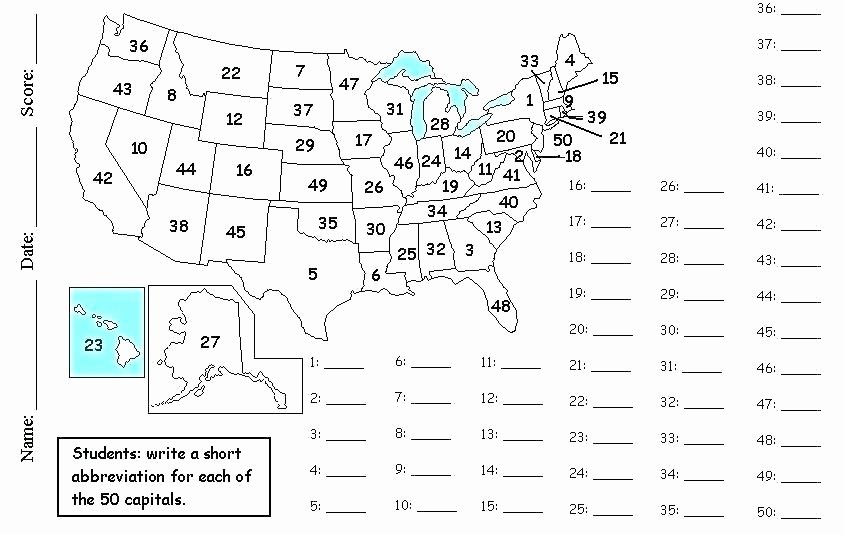 United States Map Quiz Worksheet Free States and Capitals Worksheets