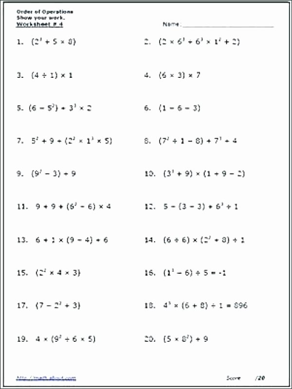 Variables Worksheets 5th Grade Algebra One Worksheets