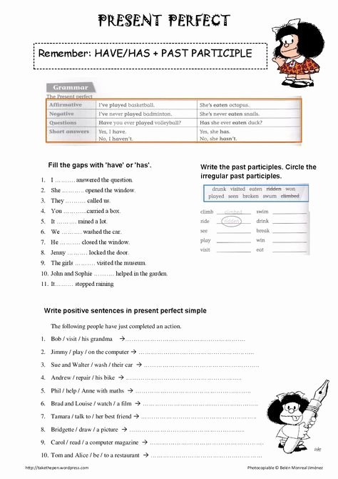 Verb Tense Worksheets 1st Grade Present Perfect Tense Printable Worksheet Google Search